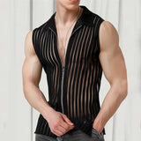 AIDASE  -  Spring Summer New Men's Dark Tide Casual Stripe Zipper Sleeveless Flip Collar Tank Tops Versatile Punk Fashion Vest