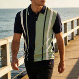 AIDASE  -  Spring Summer New Casual Mens Slim Polo Shirts Vintage Buttoned Lapel Short Sleeve Knit Polos Men Clothes Stylish Striped Polos aidase-shop