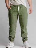 AIDASE  -  Sports Breathable Loose Drawstring Trousers For Men Spring Summer Daily Casual Solid Color Linen Pants Mens Leisure Linen Pants aidase-shop