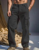 AIDASE  -  Men's Khaki Linen Cargo Pants Loose Straight Leg Multi-pocket Casual Trousers aidase-shop