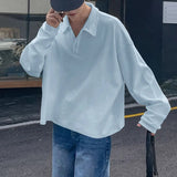 AIDASE  -  Men Shirt Solid Color Lapel Long Sleeve Korean Style Casual Men Clothing Streetwear Loose Fashion Leisure Male Tee Tops aidase-shop