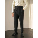 AIDASE  -  Paris Buckle Men's Suit Pants High Waist Slim Fit British Style Vintage Business Casual Straight Leg High Rise Long Trousers aidase-shop
