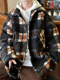 AIDASE  -  Casual Long Sleeve Mens Woolen Jacket Coat Plaid Printed Button-up Turn-down Collar Jackets Men Spring Vintage Cardigan Tops aidase-shop