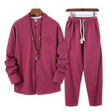 AIDASE  -  Day Man Suit Chinese Men Fall Linen Suit Men'S Chinese Tang Suit Two Piece Set Of Retro Disk Cotton Tea Zen Clothing 007 Suit aidase-shop