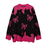 Aidase Men's  Butterfly Hook Flower Tattered Sweater High Street Loose Comfortable Round Neck Knitwear Fashion Casual Hip-hop Pullover aidase-shop