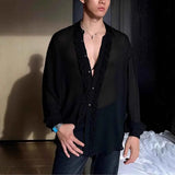 AIDASE  -  Autumn New Male Solid Color Long-Sleeved Perspective Shirt American Retro Fashion Trend High Street Casual Loose Niche Men's Top aidase-shop