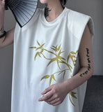 AIDASE  -  Men Summer Sleeveless Shoulder Pads Streetwear Hip Hop Loose Tank Tees Shirts Chinese Casual Print T-shirt Vest Women aidase-shop