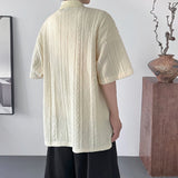 AIDASE  -  Textured Knit Men's T-Shirt Turn-down Collar Breathable Short Sleeve Tees Simple Solid Color Casual All-match Tops 21E6526 aidase-shop