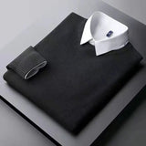 Aidase Autumn/Winter Men's Solid Color Slim Fit Pullover Fake Two Pieces Casual Fashion Elegant Commuter Knitted Bottom Shirt aidase-shop