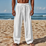 AIDASE  -  new cotton and linen loose men's large size loose solid color casual lace-up trousers