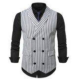 AIDASE  -  Trendy Slim Fit Mens Waistcoats Spring Casual Turn-down Collar Double-breasted Vest Jacket For Men Autumn Vintage Striped Coats aidase-shop