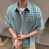 AIDASE  -  Vintage Y2K Style Plaid Shirts Men Streetwear Fashion Button-up Lapel Short Sleeve Shirt For Men's 2025 Summer New Casual Shirts aidase-shop
