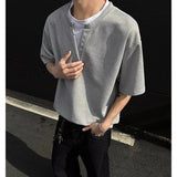 AIDASE  -  Korean Fashion Fake Two Design V-neck Men's Short Sleeved T-Shirts aidase-shop