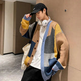 AIDASE  -  Men's Cardigan Sweater Contrast Color Patchwork Knitted Loose Coat Versatile Elegant Personality Fashion Menswear 21E7647 aidase-shop