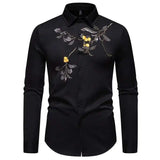 AIDASE  -  New Men's Floral Embroidered Long Sleeved Shirt Single Breast Luxury Male Tops Contrast Color aidase-shop