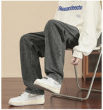 AIDASE  -  New Korean Fashion Men's Casual Ankle-Length Jeans Classic Man Straight Denim Wide-leg Pants Light Blue Grey Black 3XL aidase-shop