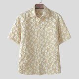 AIDASE  -  Men Shirt Flower Jacquard Loose Korean Style Lapel Short Sleeve Men Clothing Streetwear Fashion Casual Shirts S-5XL aidase-shop