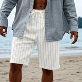 AIDASE  -  Summer stripe Linen Casual Shorts Men drawstring Loose Straight Short Pants Fashion holiday hawaiian Thin Beach Shorts aidase-shop