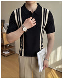 AIDASE  -  Summer Slim Fit Striped Contrast Knit Ice Polo Shirt Men's Stretchable Short Sleeve T-Shirt M-4XL aidase-shop