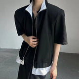AIDASE  -  Summer Short Sleeve Lapel Zip-up Cardigan Fashion Contrast Color Men Shirt Streetwear Daily Casual Men's Patchwork Shirts aidase-shop