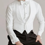 Aidase White Men Vest Solid Casual Business Waistcoat Vintage Regular Slim For Wedding Groom Banquet Prom Men Suit Vest
