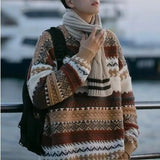 AIDASE  -  Ethnic Style Sweater Men's Winter Korean Retro High-end High Street Striped Knit Sweater Oversized Casual Pullover Thread Jacket aidase-shop