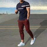 AIDASE  -  Summer Male Loose Casual Printing T-shirt Elastic Waist Pants Set Men Short Sleeve Street Style Pullover Tee Sweatpants Homme aidase-shop
