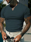 AIDASE  -  Trendy Mens Pure Color Slim Fit T Shirts Spring Summer Sports Breathable Casual T-shirt Men Short Sleeve V Neck Fashion Pullover aidase-shop
