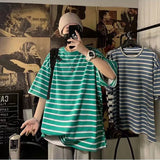 AIDASE  -  Fashion Printed Loose All-match Striped Tee Shirt Men's Clothing Summer New Oversized Casual Pullovers Half Sleeve T-Shirt aidase-shop