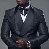 Aidase Hip Hop Men's Suits Black Blazer White Dots Shawl Lapel Double Breasted Smoking Coat Home Clothing One Piece Veste Homme Luxe aidase-shop