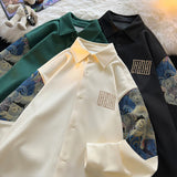 Aidase Patchwork Bear Long Sleeve Shirt for Men Retro Loose Couple Shirt Jacket Large Size Unisex Blouses aidase-shop