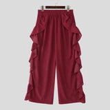 AIDASE  -  Men Pants Solid Color Ruffle Elastic Waist Male Corduroy Pants Streetwear Loose Personality Fashion Casual Trousers Men aidase-shop