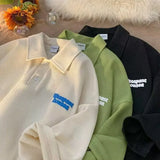 25.59Aidase American Trendy Street Polo Shirts for Men and Women Summer Lapel T-shirts for Couples Loose Fitting Casual Retro Short Sleeves aidase-shop