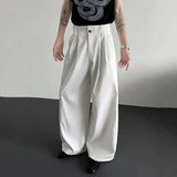 AIDASE  -  Solid Color Simple Men's Suit Pants Casual Straight Pleated Design Bottom Gemstone Decoration Wide Leg Male Trousers 9W2547
