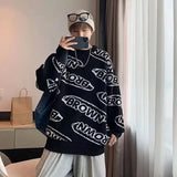 Korea Fashion Sweatercoat Round Neck Knit Shirt Men's Sweater Street Letter Printed Harajuku Tops Baggy Male Pullovers Shirt aidase-shop