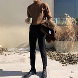 AIDASE  -  Spring Casual Long Sleeve Knit Jumper Tops Men Fashion Solid Color Basic Tees Autumn Vintage Mock Neck Men's Slim Fit Sweaters aidase-shop