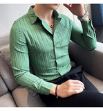 Aidase Men's Solid Color Long-Sleeved Shirt Fashionable Elegant Double-Breasted Ball Nightclub Tops Striped Lapel Shirt aidase-shop