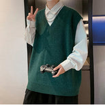 AIDASE  -  Hong Kong style loose autumn and winter men's vest knitted sweater for outerwear trendy camisole college style V-neck loose aidase-shop