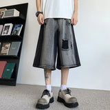 AIDASE  -  American High Street Men's Denim Shorts Contrast Color Patchwork Design Straight Leg Men Casual Pants Summer New