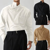 Aidase Irregular Design Buckle Lapel shirt For Men Vintage French Style Long Sleeve Loose Top Spring Autumn Fashion Show Chic Shirts