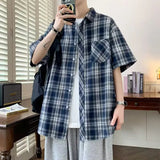 AIDASE  -  Trendy Summer Elegant Short Sleeve Plaid Shirt Men's American Casual Oversized Pocket T Shirts Y2K Streetwear Camisas
