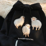 AIDASE  -  Soft Girl Cute Plush Lamb Tees Couple Hoodie Men Women Cartoon Flocking Hoody Spring Autumn Loose Vintage High Street Top aidase-shop