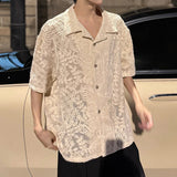 AIDASE  -  Fashion Men Shirt Summer New Embossed Hollow Out Mesh Design Short Sleeve Single-breasted Personality Male Blouse aidase-shop