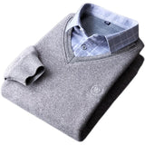 Men Sweaters Shirts Pullovers Fake Two-Pieces Shirts Knitwear Fleece Warm Sweaters Male Business Casual Pullovers Sweaters 4XL aidase-shop
