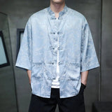 AIDASE  -  Chinese Style Thin Light Luxury Retro Men National Trend Large Size Loose Ice Silk Shirt Men's Jacquard Fashion Trend Tang Suit aidase-shop