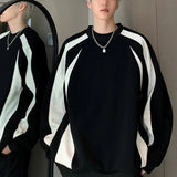 AIDASE  -  American Spliced   round Neck Sweatshirt Men's Autumn Winter Trendy Brand Retro Plus Velvet Rag-sleeved Sleeves Handsome Casual aidase-shop