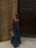 AIDASE  -  Solid Loose Denim Camisole Maxi Dress Women Casual Daily Commuting Sleeveless Backless Long Dresses 2025 Summer Outdoor Vestidos aidase-shop