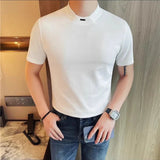 AIDASE  -  Men's 46% Cotton Semi-Turtleneck Tee | Slim Fit Casual Short Sleeve Shirt Stylish Slim-fit Semi-high Neck Breathable T-shirt aidase-shop