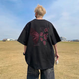 AIDASE  -  American Retro Butterfly Flower Printed T-shirt Loose Casual Round Neck Short Sleeve Couple Dress Half Sleeve Tops aidase-shop