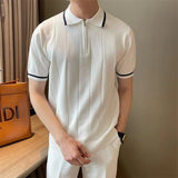 AIDASE  -  Edge Patchwork Knitted Polo Shirts For Men Summer Short Sleeved Versatile T-shirt Fashion Business Leisure Knitted Tshirts aidase-shop
